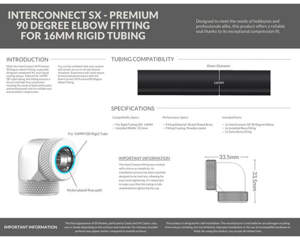 PrimoChill InterConnect SX Premium 90 Degree Elbow Adapter Fitting For 16MM Rigid Tubing (FA-9016) - Sky White
