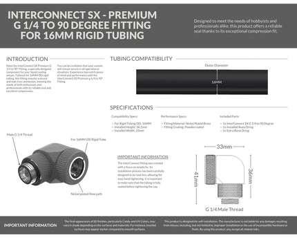 PrimoChill InterConnect SX Premium G1/4 to 90 Degree Adapter Fitting For 16MM Rigid Tubing (FA-G9016) - TX Matte Gun Metal