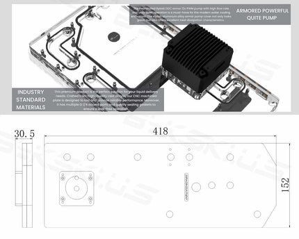 Bykski Distro Plate For COUGAR CRATUS PMMA w/ 5v Addressable RGB(RBW) (RGV-CG-CRATUS-P-K) - DDC Pump With Armor