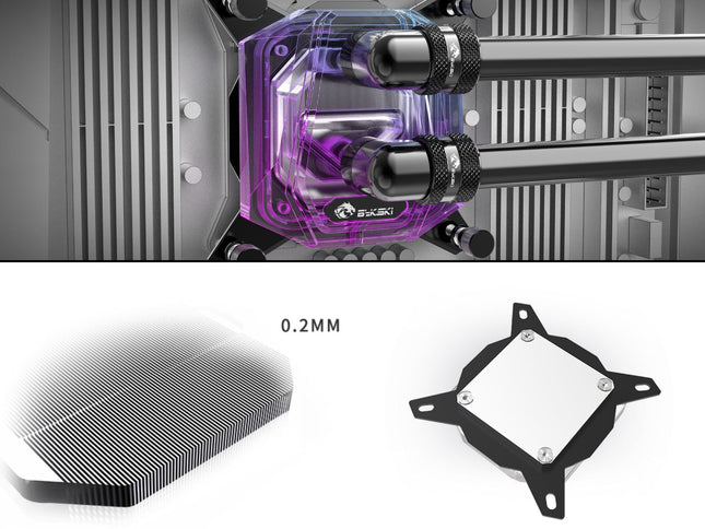 Bykski CPU-XPR-B-M-V2 High-Efficiency CPU Water Cooling Block - Featuring High Flow Optimized 0.2mm Fins - Geometric Design - for AMD Ryzen 3/5/7/9 (AM4/AM5) - Silver