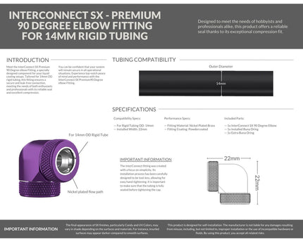 PrimoChill InterConnect SX Premium 90 Degree Elbow Adapter Fitting for 14MM Rigid Tubing (FA-9014) - Candy Purple