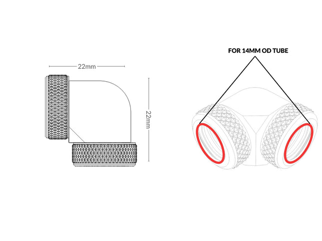 Bykski 14mm OD Rigid Tubing 90 Degree Fitting (CC-DB90L14-X) - Black - Black