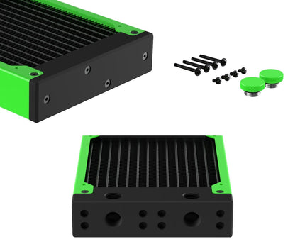 PrimoChill 120SL (30mm) EXIMO Modular Radiator, Black POM, 1x120mm, Single Fan (R-SL-BK12) Available in 20+ Colors, Assembled in USA and Custom Watercooling Loop Ready - UV Green