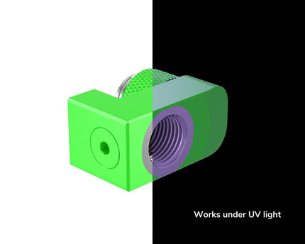 PrimoChill Male to Female G 1/4in. Supported Offset Rotary Fitting - UV Green