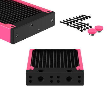 PrimoChill 360SL (30mm) EXIMO Modular Radiator, Black POM, 3x120mm, Triple Fan (R-SL-BK36) Available in 20+ Colors, Assembled in USA and Custom Watercooling Loop Ready - UV Pink