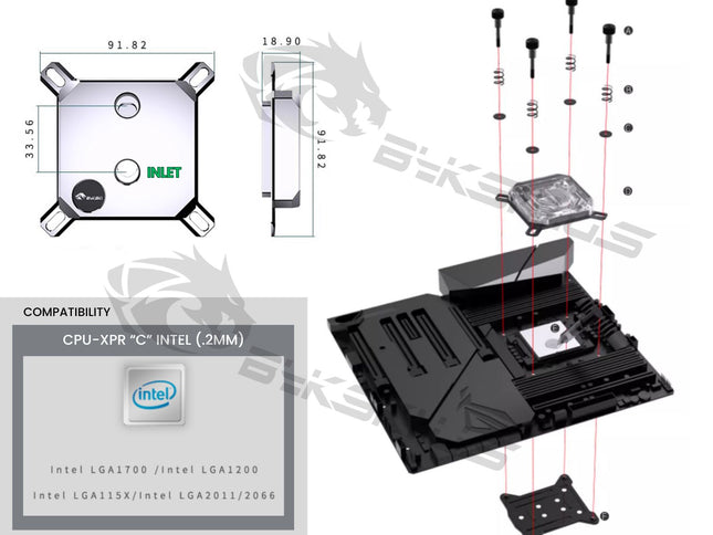 Bykski CPU-XPR-C-I High-Efficiency CPU Water Cooling Block - Featuring High Flow Optimized 0.2mm Fins - Clean Design - for Intel LGA 1200/1700 - 115x - 2011/2066 - Black