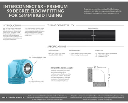 PrimoChill InterConnect SX Premium 90 Degree Elbow Adapter Fitting For 16MM Rigid Tubing (FA-9016) - Sky Blue