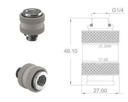 PrimoChill Male to Female G 1/4 SX Mini Pull Drain Valve - TX Matte Silver