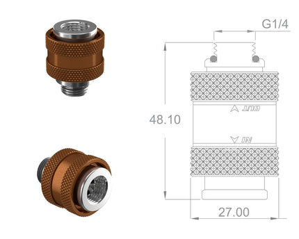 PrimoChill Male to Female G 1/4 SX Mini Pull Drain Valve - Copper