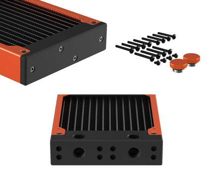 PrimoChill 360SL (30mm) EXIMO Modular Radiator, Black POM, 3x120mm, Triple Fan (R-SL-BK36) Available in 20+ Colors, Assembled in USA and Custom Watercooling Loop Ready - Candy Copper