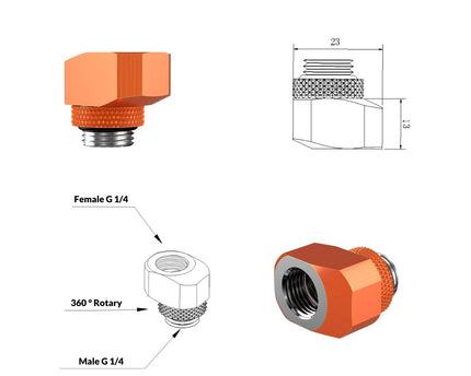 PrimoChill InterConnect SX Male to Female G 1/4in. Offset Full Rotary Fitting - Candy Copper