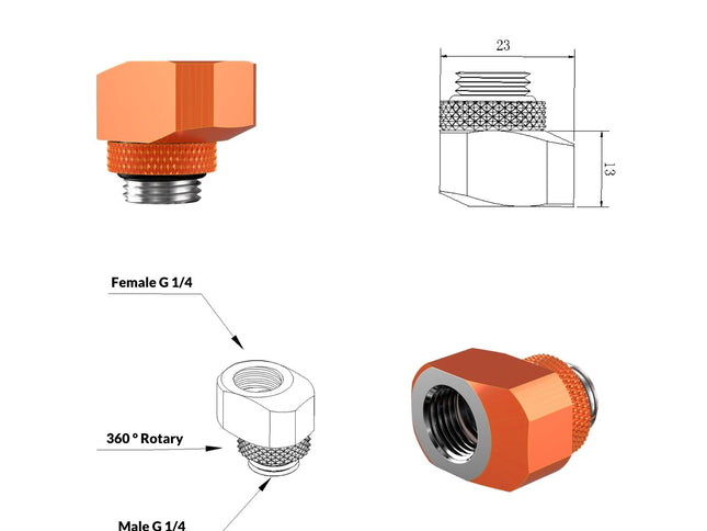 PrimoChill InterConnect SX Male to Female G 1/4in. Offset Full Rotary Fitting - Candy Copper