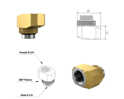 PrimoChill InterConnect SX Male to Female G 1/4in. Offset Full Rotary Fitting - Candy Gold