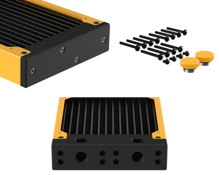 PrimoChill 360SL (30mm) EXIMO Modular Radiator, Black POM, 3x120mm, Triple Fan (R-SL-BK36) Available in 20+ Colors, Assembled in USA and Custom Watercooling Loop Ready - Yellow