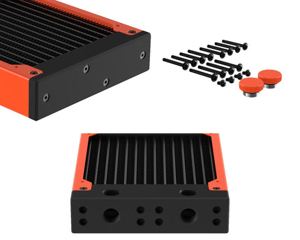 PrimoChill 360SL (30mm) EXIMO Modular Radiator, Black POM, 3x120mm, Triple Fan (R-SL-BK36) Available in 20+ Colors, Assembled in USA and Custom Watercooling Loop Ready - UV Orange