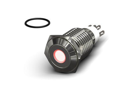 PrimoChill Silver Aluminum Momentary Vandal Switch - 16mm - Dot Illumination - Red LED - Red LED Dot