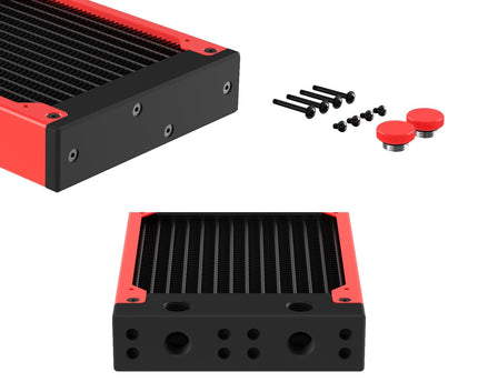 PrimoChill 120SL (30mm) EXIMO Modular Radiator, Black POM, 1x120mm, Single Fan (R-SL-BK12) Available in 20+ Colors, Assembled in USA and Custom Watercooling Loop Ready - UV Red