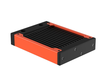 PrimoChill 120SL (30mm) EXIMO Modular Radiator, Black POM, 1x120mm, Single Fan (R-SL-BK12) Available in 20+ Colors, Assembled in USA and Custom Watercooling Loop Ready - UV Orange