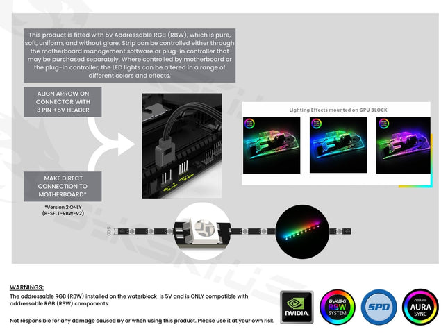 Bykski 5v Water Block Addressable RGB (RBW) Replacement LED Strip Light Version 3 (B-VCLT-RBW-V3) - 200mm