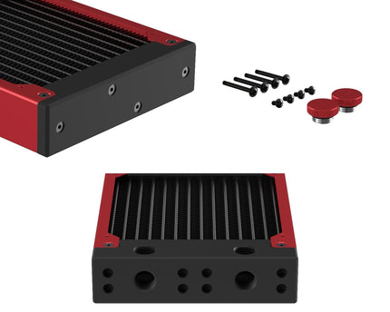 PrimoChill 120SL (30mm) EXIMO Modular Radiator, Black POM, 1x120mm, Single Fan (R-SL-BK12) Available in 20+ Colors, Assembled in USA and Custom Watercooling Loop Ready - Candy Red