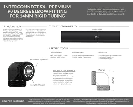 PrimoChill InterConnect SX Premium 90 Degree Elbow Adapter Fitting for 14MM Rigid Tubing (FA-9014) - TX Matte Black