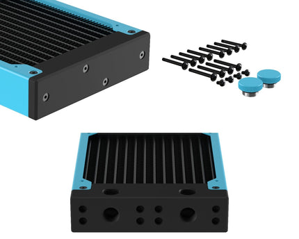 PrimoChill 360SL (30mm) EXIMO Modular Radiator, Black POM, 3x120mm, Triple Fan (R-SL-BK36) Available in 20+ Colors, Assembled in USA and Custom Watercooling Loop Ready - Sky Blue