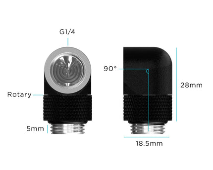 BSTOCK:PrimoChill Male to Female G 1/4in. 90 Degree SX Rotary Elbow Fitting - Satin Black