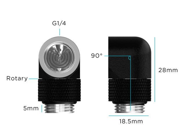 BSTOCK:PrimoChill Male to Female G 1/4in. 90 Degree SX Rotary Elbow Fitting - Satin Black