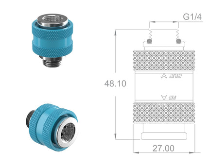 PrimoChill Male to Female G 1/4 SX Mini Pull Drain Valve - Sky Blue