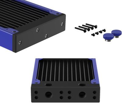 PrimoChill 120SL (30mm) EXIMO Modular Radiator, Black POM, 1x120mm, Single Fan (R-SL-BK12) Available in 20+ Colors, Assembled in USA and Custom Watercooling Loop Ready - True Blue
