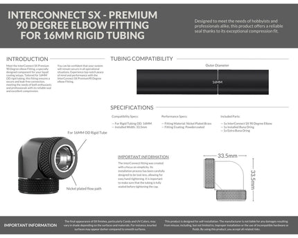 PrimoChill InterConnect SX Premium 90 Degree Elbow Adapter Fitting For 16MM Rigid Tubing (FA-9016) - Satin Black
