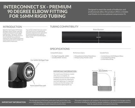 BSTOCK:PrimoChill InterConnect SX Premium 90 Degree Elbow Adapter Fitting For 16MM Rigid Tubing (FA-9016) - Satin Black