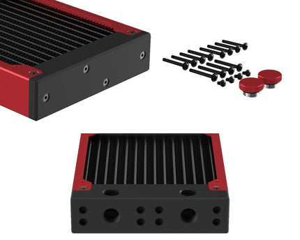 PrimoChill 360SL (30mm) EXIMO Modular Radiator, Black POM, 3x120mm, Triple Fan (R-SL-BK36) Available in 20+ Colors, Assembled in USA and Custom Watercooling Loop Ready - Candy Red