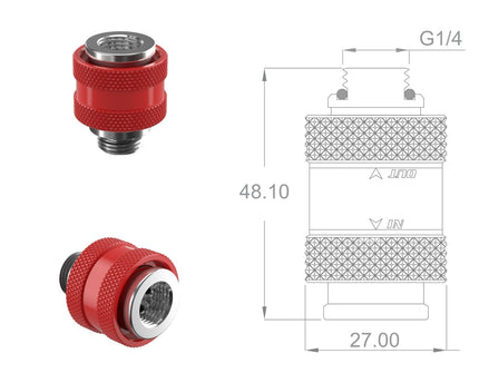 PrimoChill Male to Female G 1/4 SX Mini Pull Drain Valve - Razor Red