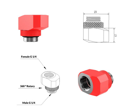 PrimoChill InterConnect SX Male to Female G 1/4in. Offset Full Rotary Fitting - UV Red