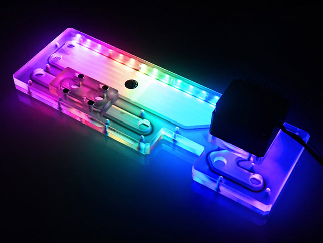 Bykski Distro Plate For Cougar Dark Blader -Pump Included - Frosted PMMA w/ 5v Addressable RGB (RBW) (RGV-CG-DB-G-P-F)