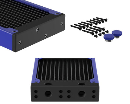 PrimoChill 360SL (30mm) EXIMO Modular Radiator, Black POM, 3x120mm, Triple Fan (R-SL-BK36) Available in 20+ Colors, Assembled in USA and Custom Watercooling Loop Ready - True Blue