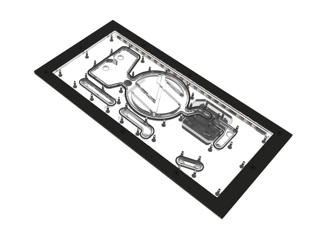 Bykski Distro Plate For Lian Li O11 Dynamic EVO (Front Mount) - PMMA w/ 5v Addressable RGB (RBW) (RGV-LAN-O11-LI-EVO-P-K) - DDC Pump With Armor