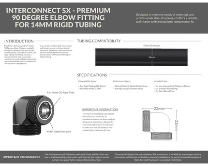 PrimoChill InterConnect SX Premium 90 Degree Elbow Adapter Fitting for 14MM Rigid Tubing (FA-9014) - Satin Black