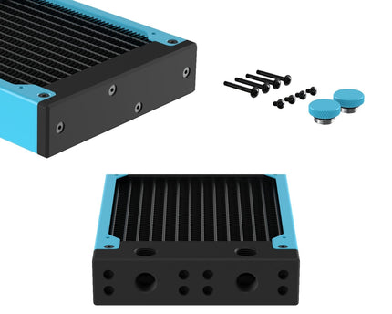 PrimoChill 120SL (30mm) EXIMO Modular Radiator, Black POM, 1x120mm, Single Fan (R-SL-BK12) Available in 20+ Colors, Assembled in USA and Custom Watercooling Loop Ready - Sky Blue