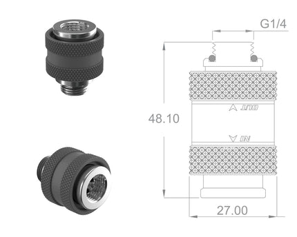 PrimoChill Male to Female G 1/4 SX Mini Pull Drain Valve - TX Matte Gun Metal