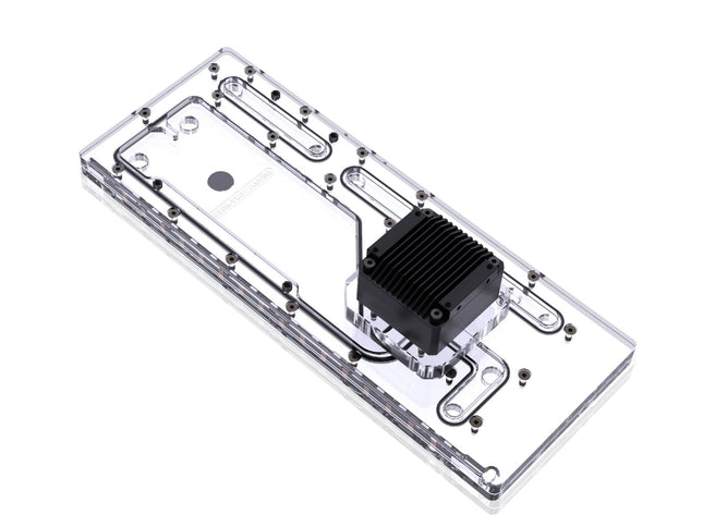 Bykski Distro Plate For Lian Li O11, Compatible with Double 360 Radiators - PMMA w/ 5v Addressable RGB (RBW) (RGV-LAN-O11-D360-K) - DDC Pump With Armor