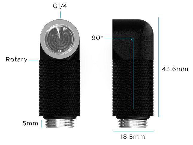 BSTOCK:PrimoChill Male to Female G 1/4in. 90 Degree SX Rotary 25mm Extension Elbow Fitting - Satin Black