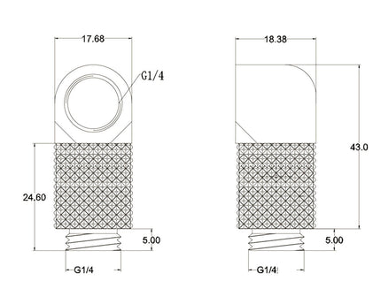 Bykski G 1/4in. Male to Female 90 Degree Rotary 20mm Extension Elbow Fitting (B-RD90-EXJ20) - Silver