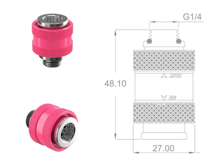 PrimoChill Male to Female G 1/4 SX Mini Pull Drain Valve - UV Pink