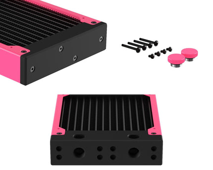 PrimoChill 120SL (30mm) EXIMO Modular Radiator, Black POM, 1x120mm, Single Fan (R-SL-BK12) Available in 20+ Colors, Assembled in USA and Custom Watercooling Loop Ready - UV Pink