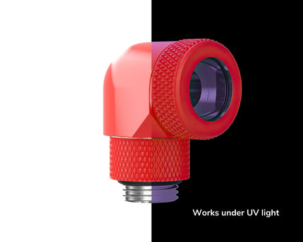 PrimoChill InterConnect SX Premium G1/4 to 90 Degree Adapter Fitting For 16MM Rigid Tubing (FA-G9016) - UV Red