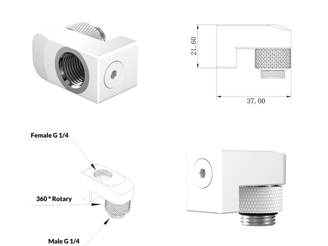 BSTOCK:PrimoChill Male to Female G 1/4in. Supported Offset Rotary Fitting - Sky White