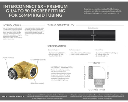 PrimoChill InterConnect SX Premium G1/4 to 90 Degree Adapter Fitting For 16MM Rigid Tubing (FA-G9016) - Candy Gold