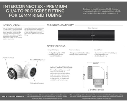 PrimoChill InterConnect SX Premium G1/4 to 90 Degree Adapter Fitting For 16MM Rigid Tubing (FA-G9016) - Sky White